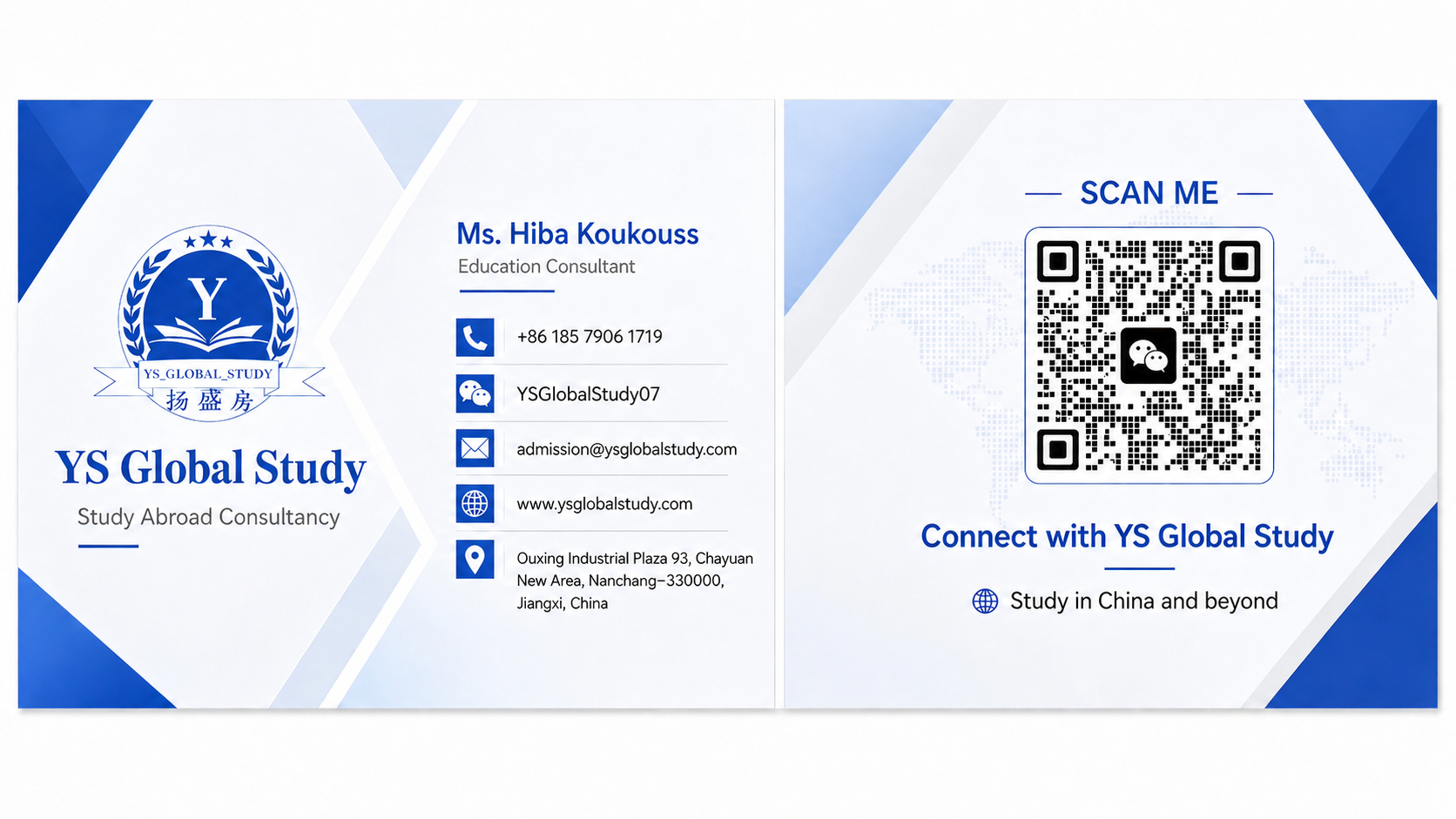 YS Global Study business card
